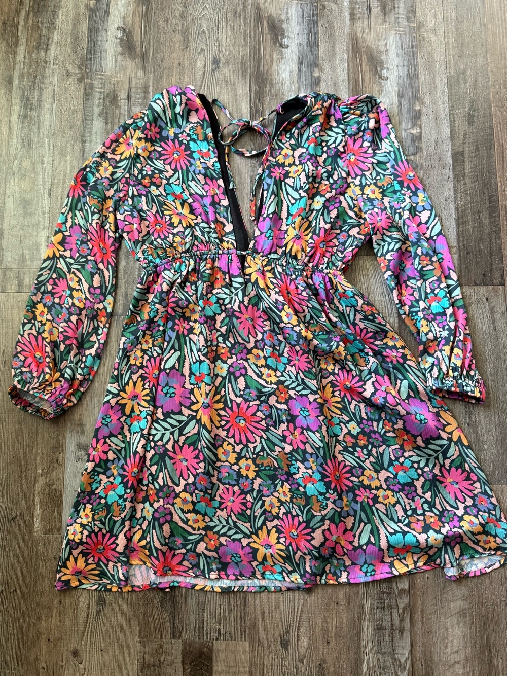 Floral Mini Dress with Plunge Neckline